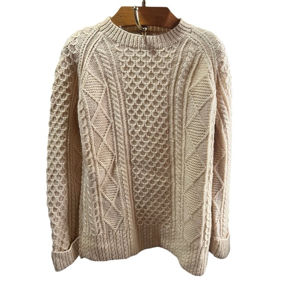 The Limited Sweaters - The Limited Women's Cream Cable Knit 100% Wool Fisherman Sweater Cottage Core